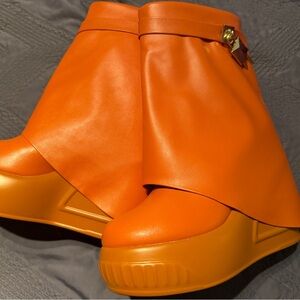 Vibrant Orange Wedge Boots